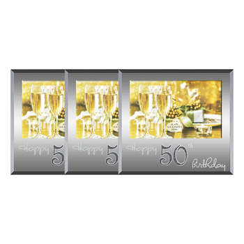 3x Happy 50th Silver Text 6x4 Inch Keepsake Novelty Photo Frame