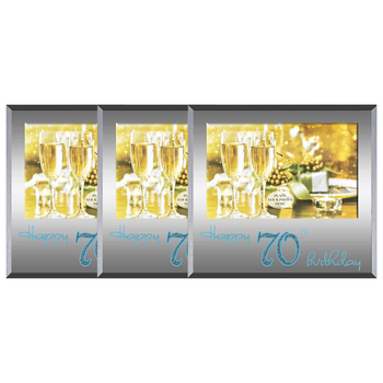 3x Happy 70th Blue Text 6x4 Inch Keepsake Novelty Photo Frame