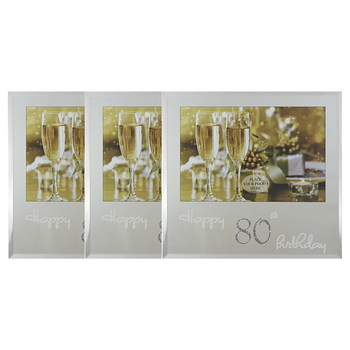 3x Happy 80th Silver Text 6x4 Inch Keepsake Novelty Photo Frame