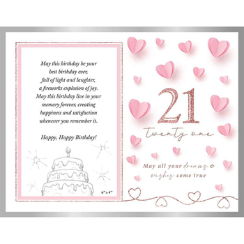 Sweet 21st Heart Glass Photo / Picture Frame 6x4 Inches