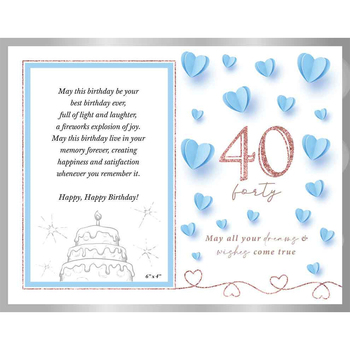 Sweet 40th Heart Glass Photo / Picture Frame 6x4 Inches