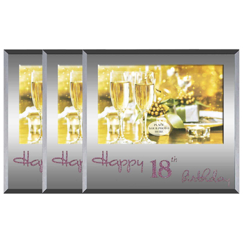 3x Happy 18th Pink Text 6x4 Inch Keepsake Novelty Photo Frame