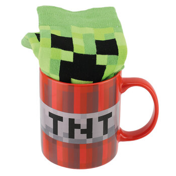 Minecraft TNT Block Ceramic Mug & Creeper Mob Socks Novelty Set