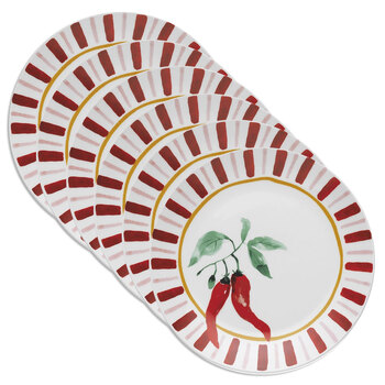 6PK Porto Cucina 20cm Porcelain Side Plate Round - Chilli