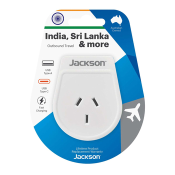 Jackson Outbound Travel Adapter AUS/NZ to India Slim - White