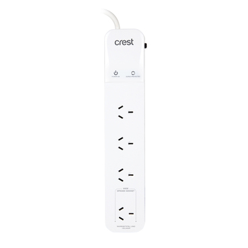 Crest 4-Socket Surge Protected Power Board w/ 1.2m Cable - White