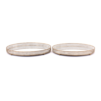 2pc LVD Oval Metal/Mirror 48/45cm Tray Organiser Set - Gold