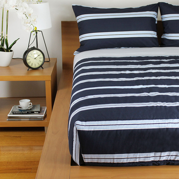 Jason Commercial King Bed Hudson Stripe Quilt Cover Set 240x210cm Navy/Spring Blue