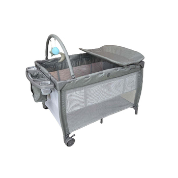 Babystudio 8in1 Portacot Play Yard Toy Bar & Mattress Grey