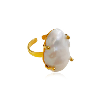 Culturesse Jaquetta 24K Baroque Pearl Adjustable 2.5cm Open Ring - Gold