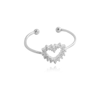 Culturesse Emir Heart Adjustable 1.6cm Open Ring - Fine Silver