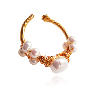 Culturesse Bjorne 24K Freshwater Pearl Nest Adjustable 3.2cm Open Ring Gold