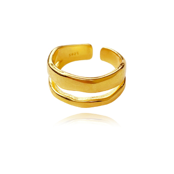 Culturesse Elanor Twin Line Adjustable 2cm Open Ring - Gold Vermeil