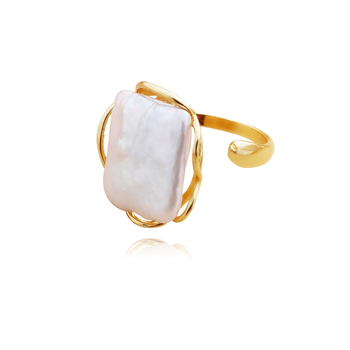 Culturesse Lorenza Pearl Adjustable 2.8cm Open Ring - Gold Filled