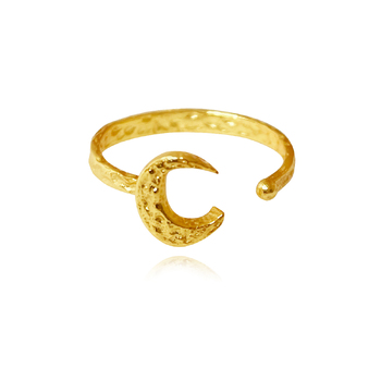 Culturesse Chandra Artisan Crescent Moon 2cm Open Ring - Gold Vermeil