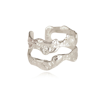 Culturesse Hendrix Sculpture Twin Line Adjustable 2cm Open Ring - Silver