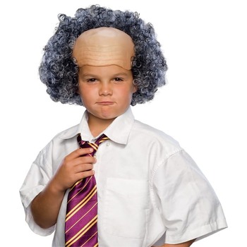 Bald Afro Wig w/ Curly Grey Sides Kids/Children Dress Up Accessory