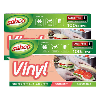 200pc Sabco Disposable Vinyl Gloves Large