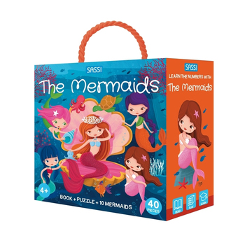 40pc Sassi Junior Learn Numbers Mermaids 3D Puzzle & Book Set Kids 4y+