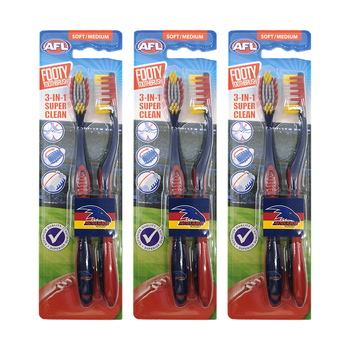 3x 2pc AFL Soft/Medium Toothbrush Oral Care Adelaide Crows Kids/Adults 6y+