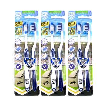 3x 2pc NRL Canterbury Bulldogs Soft/Medium Toothbrush Kids/Adults Oral Care 6y+