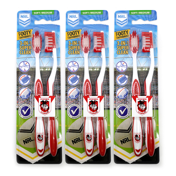 3x 2pc NRL St George Illawarra Dragons Soft/Medium Toothbrush Kids/Adults 6y+