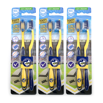 3x 2pc NRL Parramatta Eels Soft/Medium Toothbrush Kids/Adults Oral Care 6y+