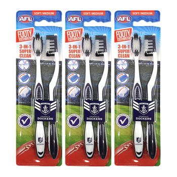 3x 2pc AFL Soft/Medium Toothbrush Oral Care Fremantle Dockers Kids/Adults 6y+