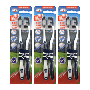 3x 2pc AFL Soft/Medium Toothbrush Oral Care Geelong Cats Kids/Adults 6y+