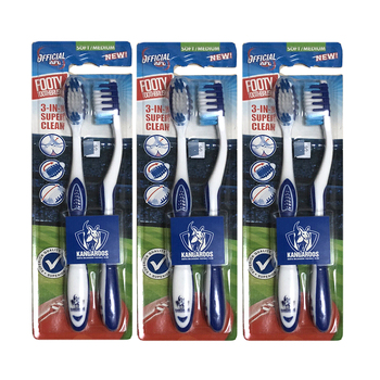 3x 2pc AFL Soft/Medium Toothbrush Oral Care North Melbourne Kangaroos Kids/Adults 6y+