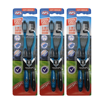 3x 2pc AFL Soft/Medium Toothbrush Oral Care Port Adelaide Power Kids/Adults 6y+