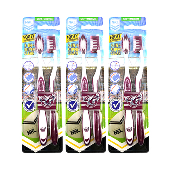 3x 2pc NRL Manly Warringah Sea Eagles Soft/Medium Toothbrush Kids/Adults 6y+