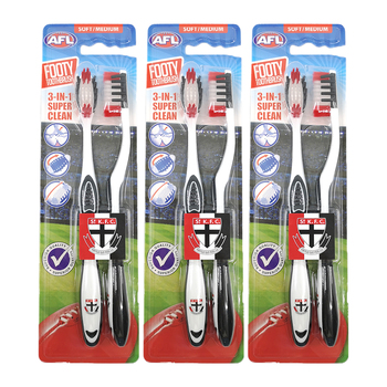 3x 2pc AFL Soft/Medium Toothbrush Oral Care St Kilda Saints Kids/Adults 6y+