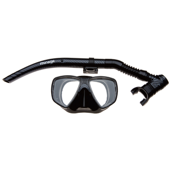 2pc Mirage Carbon Adult Silicone Mask & Snorkel Set Black