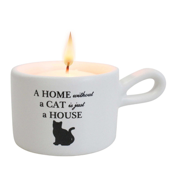 LVD Ceramic House Cat 8cm Tealight Candle Holder Decor - White