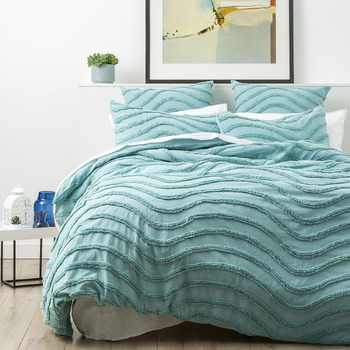 Cloud Linen Wave Cotton Chenille Vintage Wash Tufted Quilt Cover Set Double Aqua