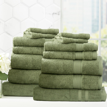 14pc Renee Taylor Stella 650GSM Super Soft Bamboo Cotton Towel Set Jade