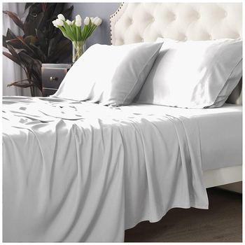 Park Avenue Split King Bed Fitted Sheet Set 500 TC Bamboo Cotton White