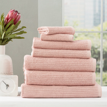 7pc Renee Taylor Cobblestone 650GSM Cotton Ribbed Towel Blush