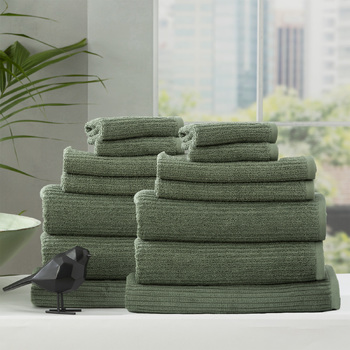 14pc Renee Taylor Cobblestone 650GSM Cotton Ribbed Towel Sage