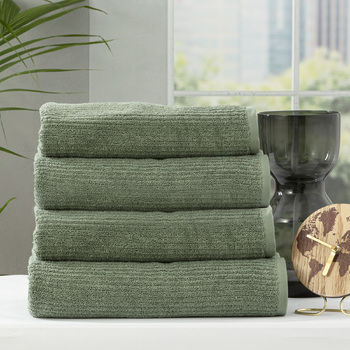 4pc Renee Taylor Cobblestone 650GSM Cotton Ribbed Towel Bath Towel Sage