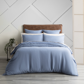 Renee Taylor Cavallo Queen Bed French Linen Quilt Cover/Pillowcase Denim