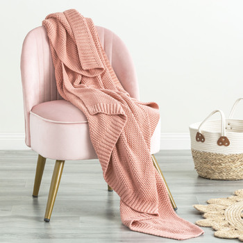 Renee Taylor Moss Seed Stitch 130x170cm Cotton Knitted Throw - Rose