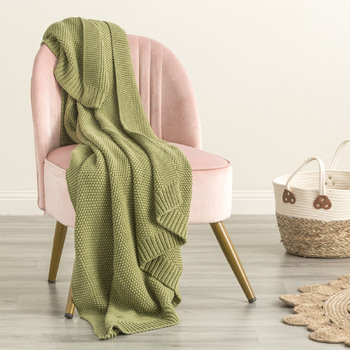 Renee Taylor Moss Seed Stitch 130x170cm Cotton Knitted Throw - Sage