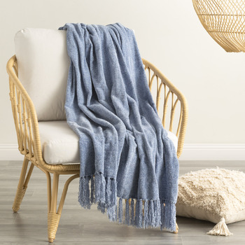 Renee Taylor Newland 130x170cm Chenille Polyester Throw - French Blue