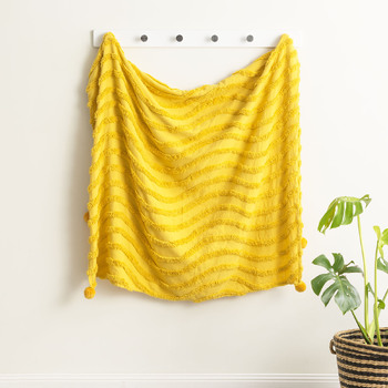 Renee Taylor 130x200cm Wave Cotton Chenille VNT Washed Tufted Throw Mustard