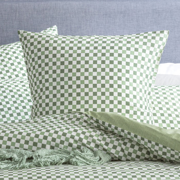 Renee Taylor 300TC Cotton 65cm Reversible Euro Pillowcase Chessboard Sage