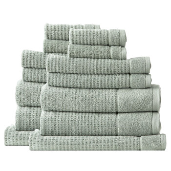 14pc Renee Taylor Cambridge 650GSM Textured Bath/Hand/Face Towel Eucalyptus