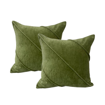 2pc Cloud Linen Trova Cotton Velvet/Feather 50cm Cushion Set Square Sage