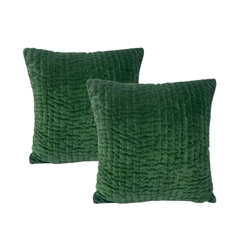 2pc Cloud Linen Minerva Velvet/Feather 50cm Embroidered Cushion Sqr Emerald